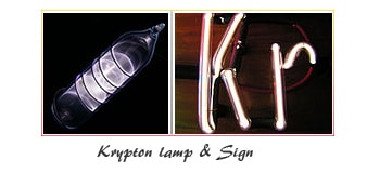 Tubo o lámpara del elemento criptón, signo, uso y propiedades